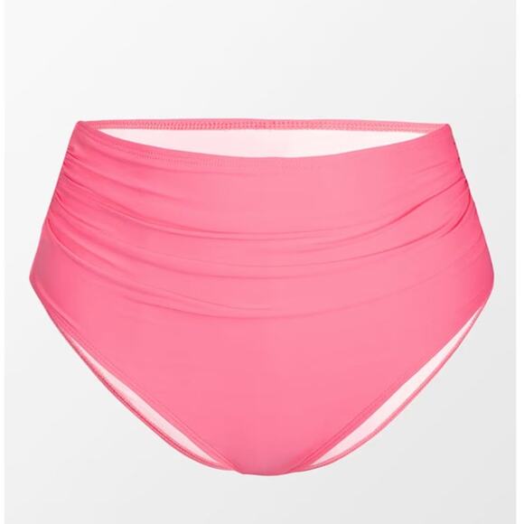 Cupshe Shirred Classic High Waist Swim Bikini Bottom Mercury Retrograde Pink XS - Picture 9 of 10